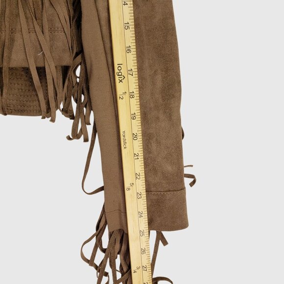 BCBGMAXAZRIA Tan Faux Suede Fringe Moto Jacket With Zipper Womens Size S - Picture 8 of 11